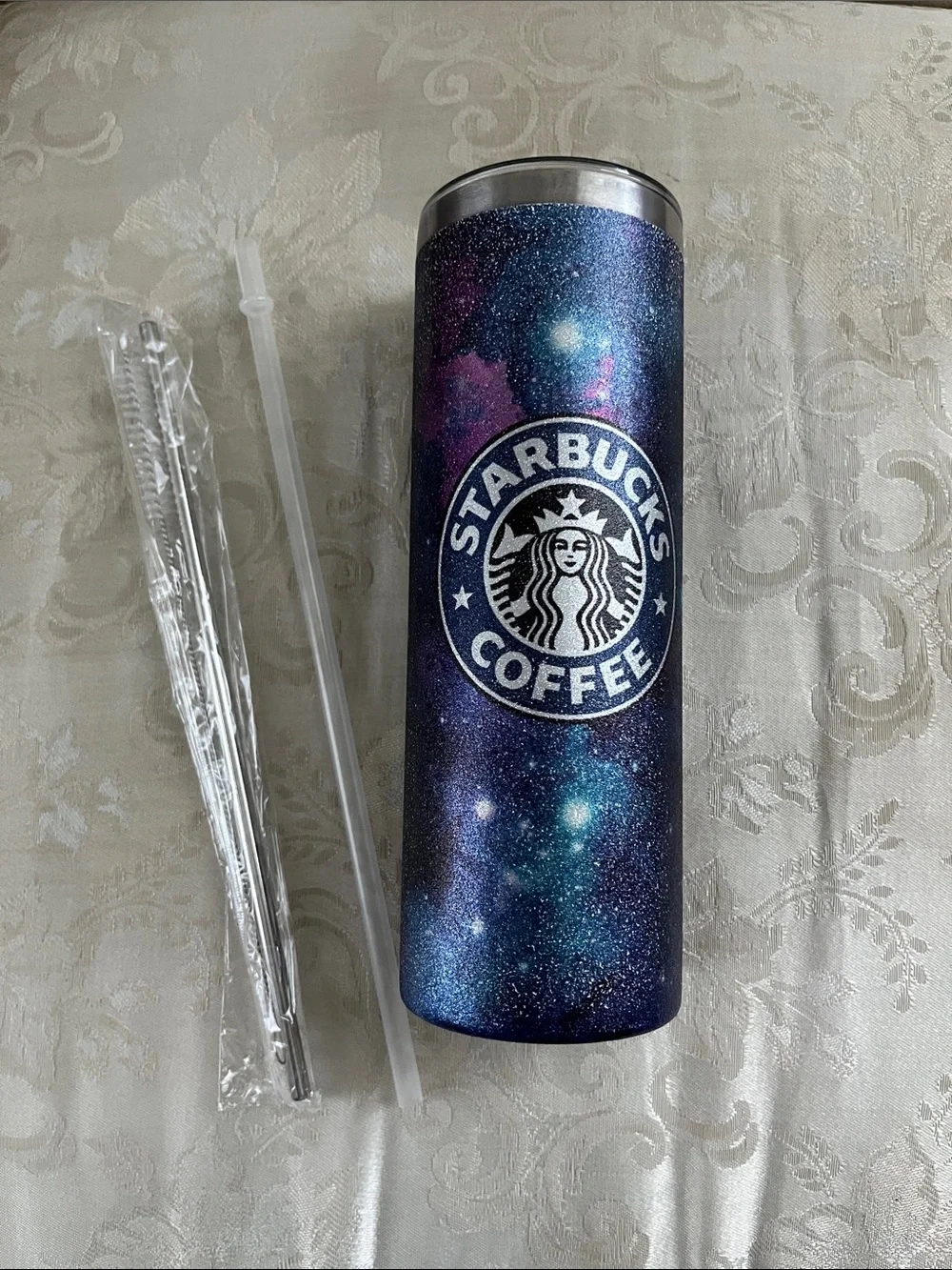 Starbucks Tumbler w/ straw and cleaning brush - Galaxy Design